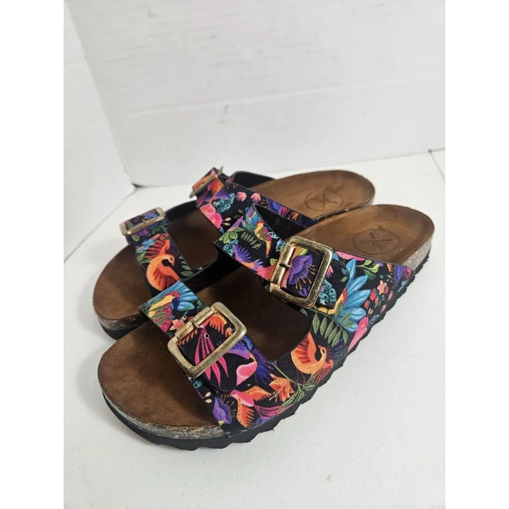 Inkkas Luzon Buckle Sandals Rainforest Tropical Print Women's Size 9